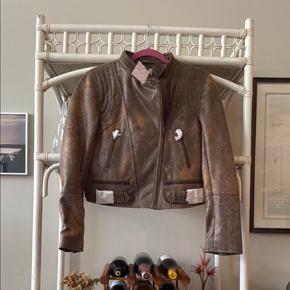 Free People NWT Brown Leather Pretty In Python Jacket